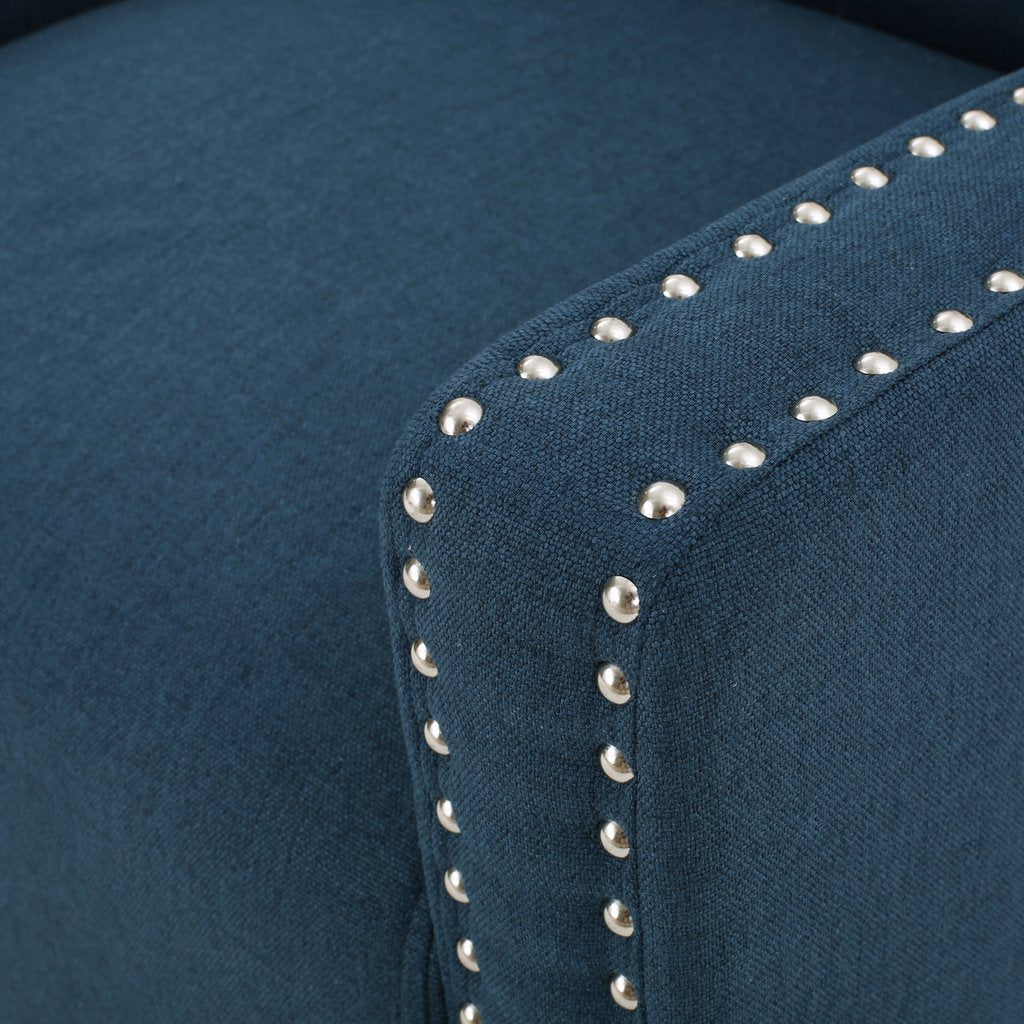 Camden Linen Fabric Studded Armchair in Dark Blue