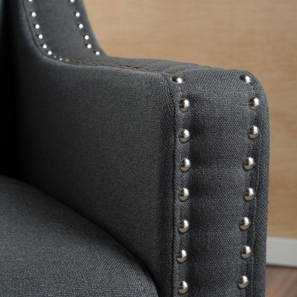 Camden Linen Fabric Studded Armchair in Dark Grey