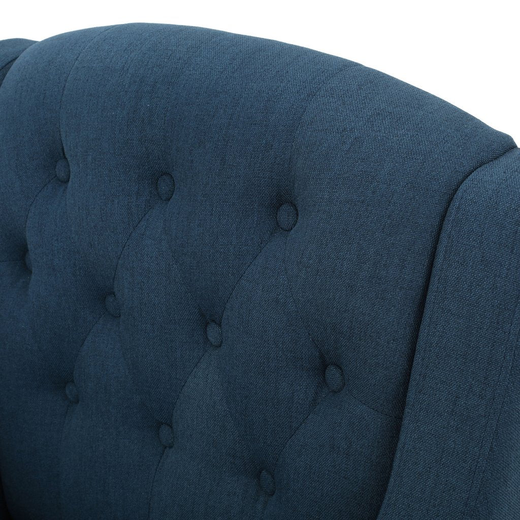 Canberra Linen Fabric Tufted Armchair in Dark Blue
