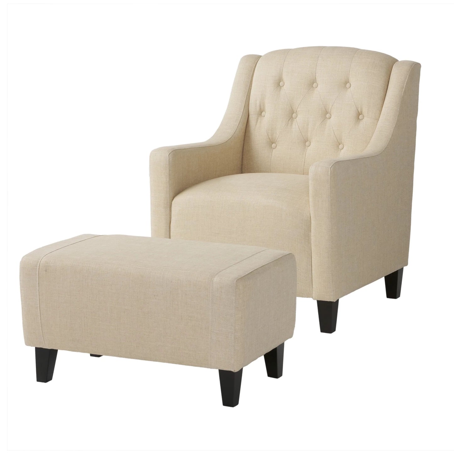 Canberra Fabric Armchair & Ottoman in Begie  Linen