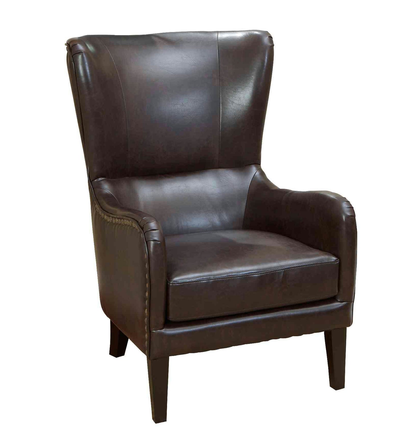 Vintage Brown Bonded Leather High Back Armchair