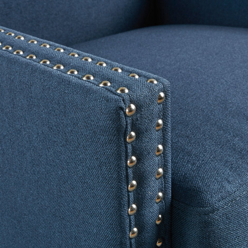 Cecilia Classic Studded Dark Blue Wingback Club Armchair