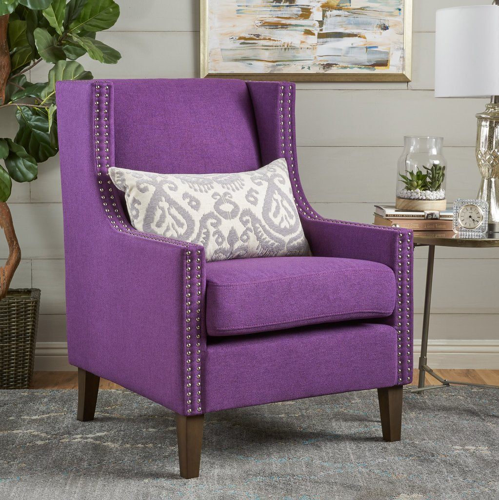Cecilia Classic Studded Purple Wingback Club Armchair
