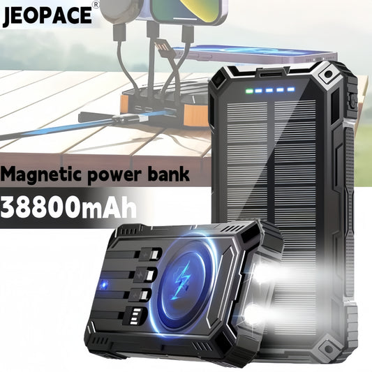 38800mAh Portable Power Bank, Portable Charger, Solar-Powered Power Bank, Wireless Power Bank
