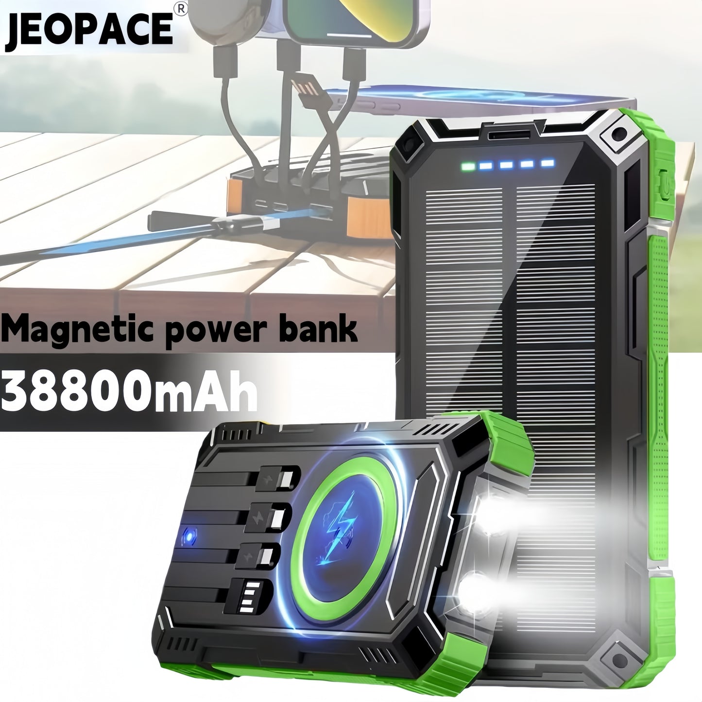 38800mAh Portable Power Bank, Portable Charger, Solar-Powered Power Bank, Wireless Power Bank