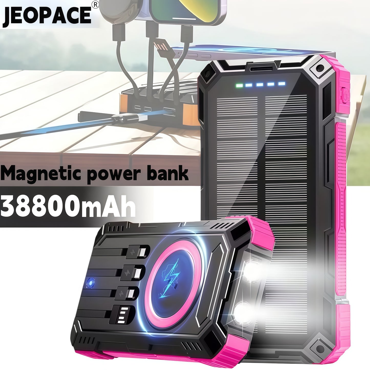38800mAh Portable Power Bank, Portable Charger, Solar-Powered Power Bank, Wireless Power Bank