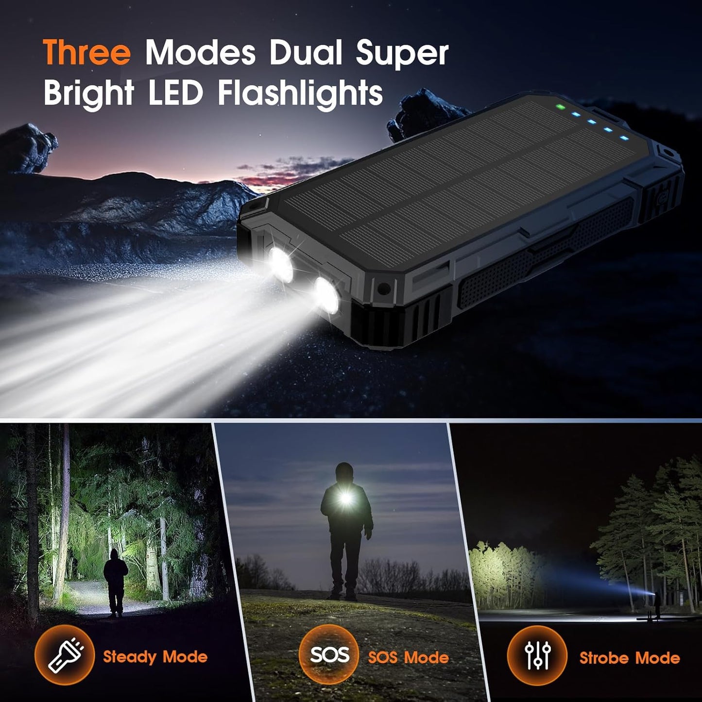 38800mAh Portable Power Bank, Portable Charger, Solar-Powered Power Bank, Wireless Power Bank