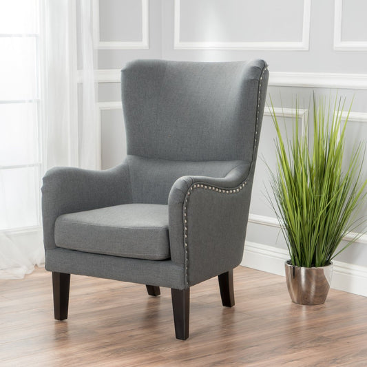 Vintage Grey Fabric High Back Padded Armchair