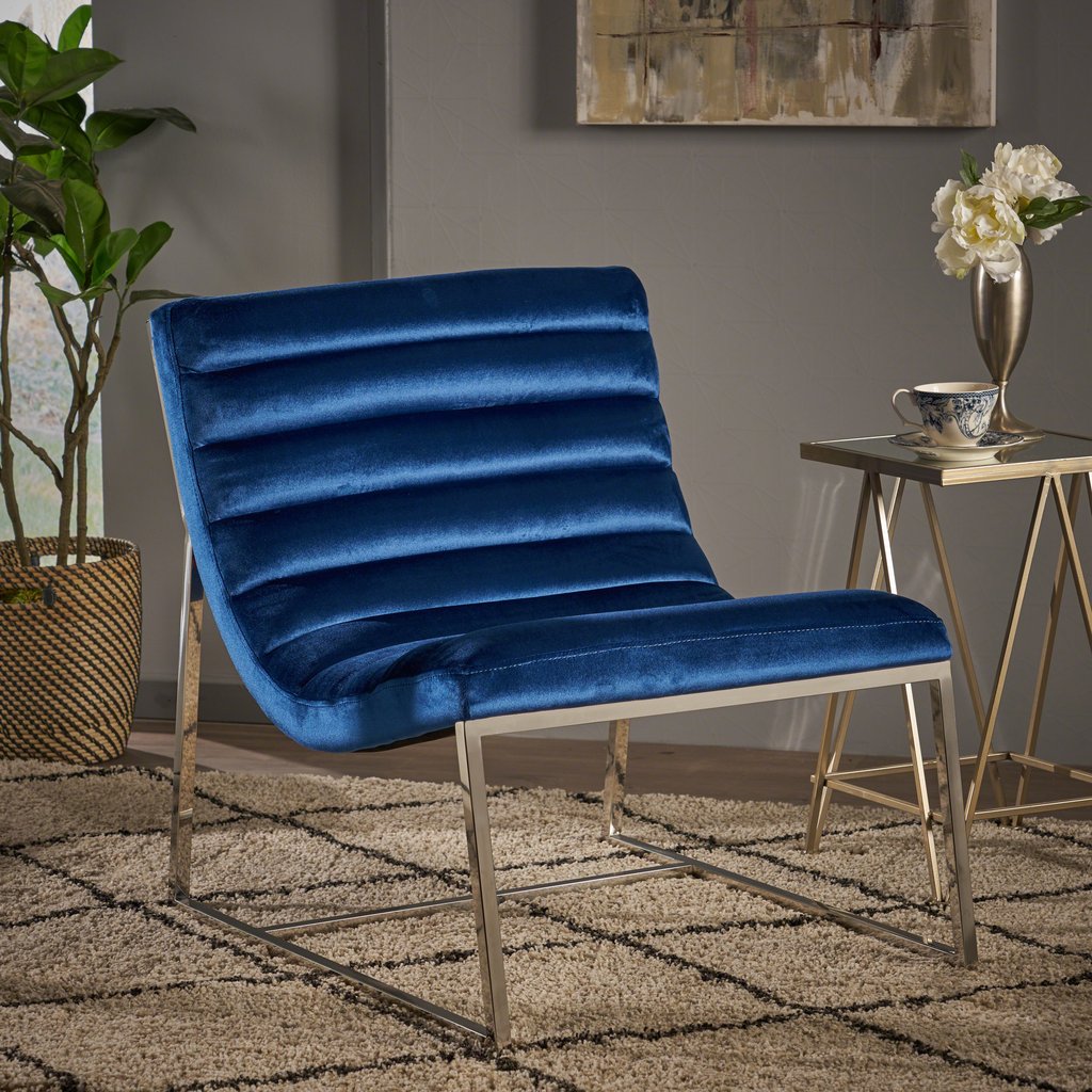 Glorie Cobalt/Navy Blue Velvet Sofa Accent Chair ArmChair