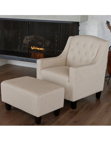 Canberra Fabric Armchair & Ottoman in Begie  Linen