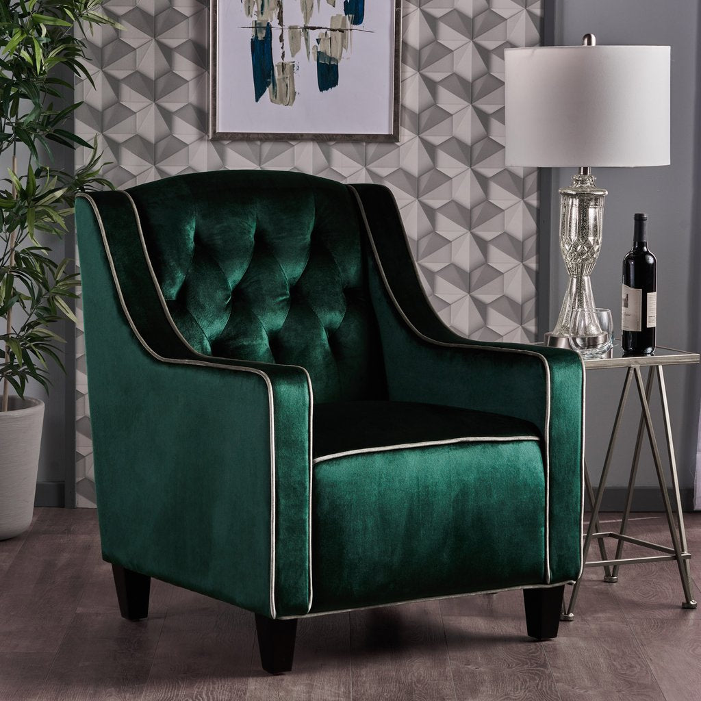 Lara Two Tone Tufted Emerald New Velvet Club Armchair