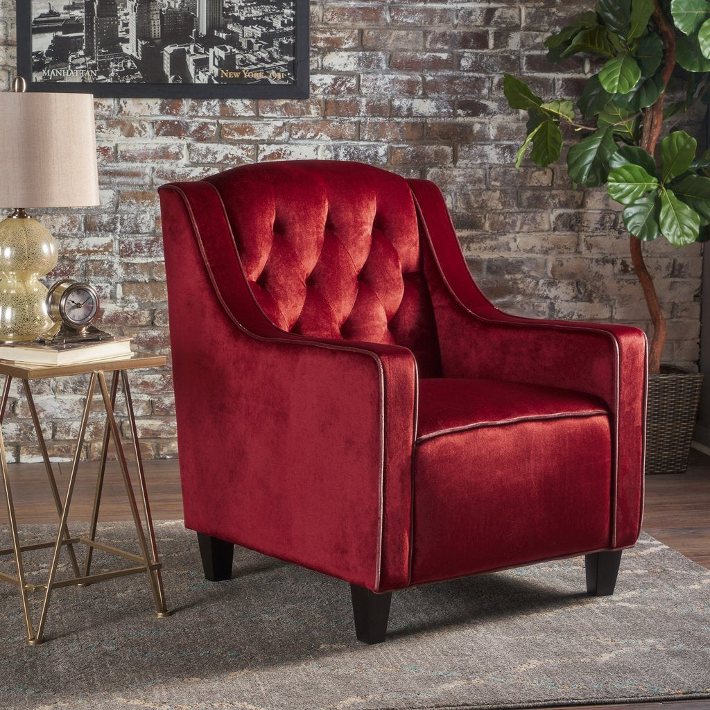 Lara Two Tone Tufted Garnet New Velvet Club Armchair