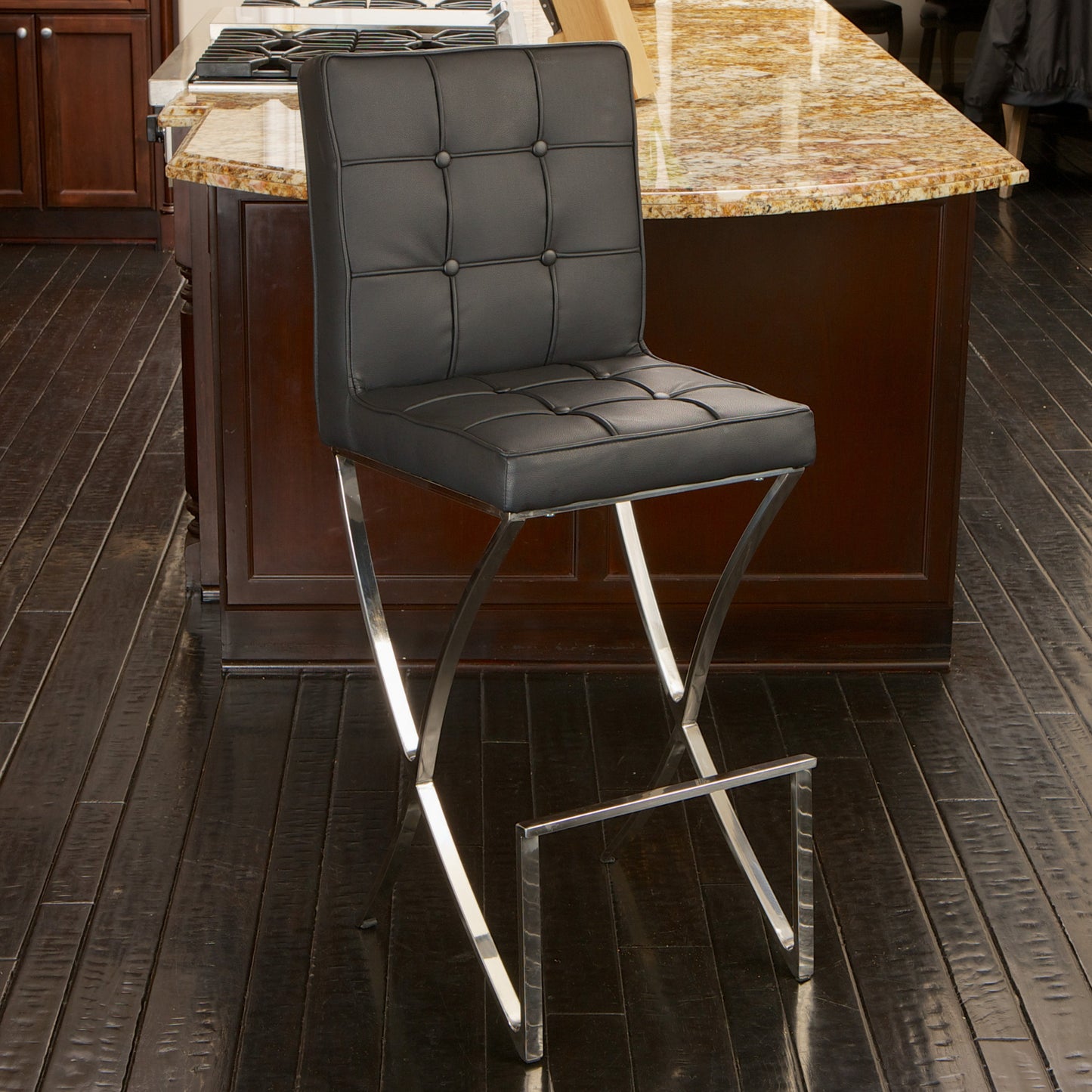 Pandora Bonded Leather & Steel Bar Stool in Black