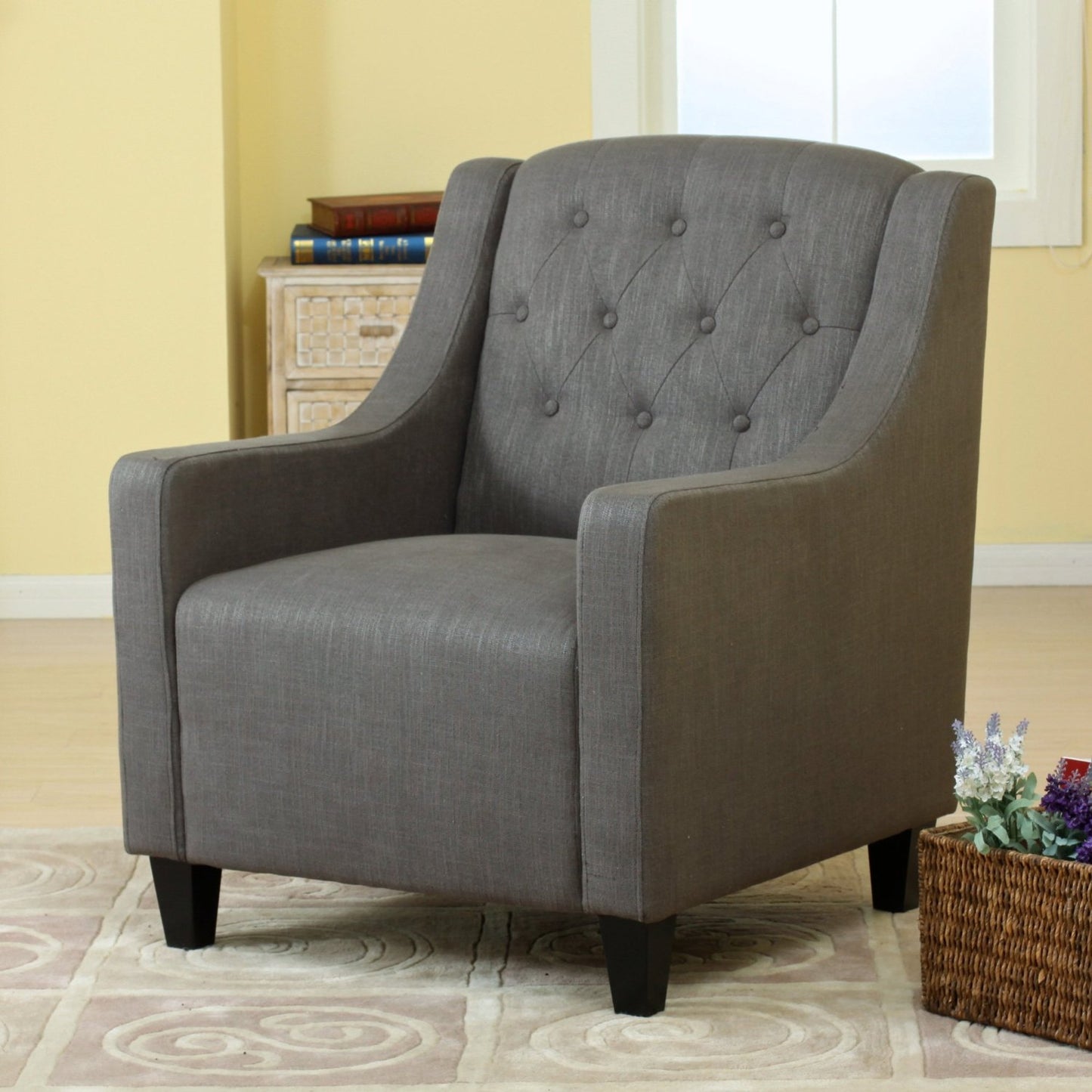 Canberra Fabric Armchair & Ottoman in Grey Linen