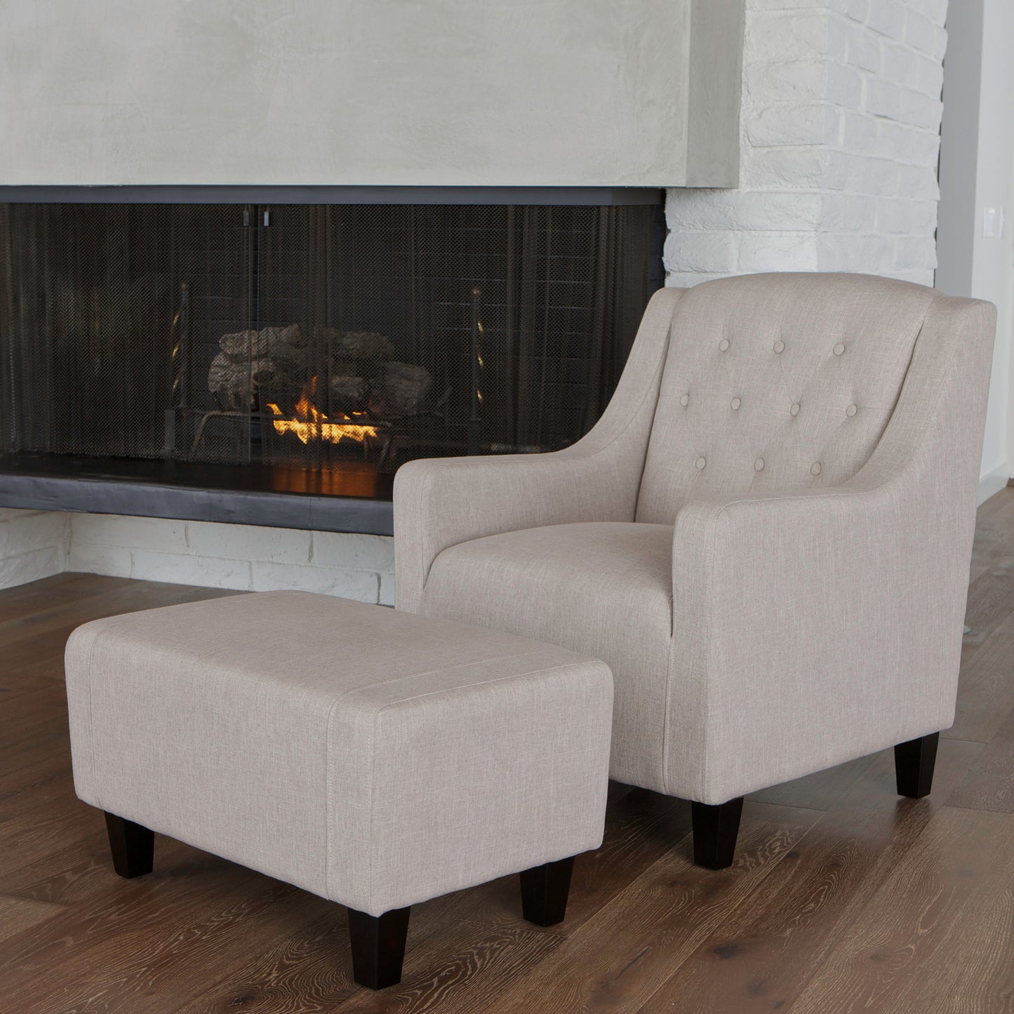 Canberra Fabric Armchair & Ottoman in Natural Linen